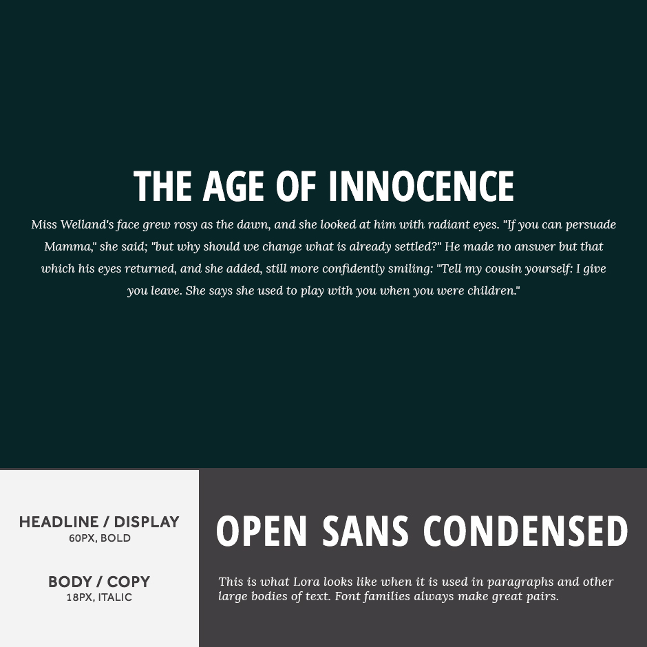 Open Sans Condensed + Lora - 21 Google Fonts Combinations For Websites