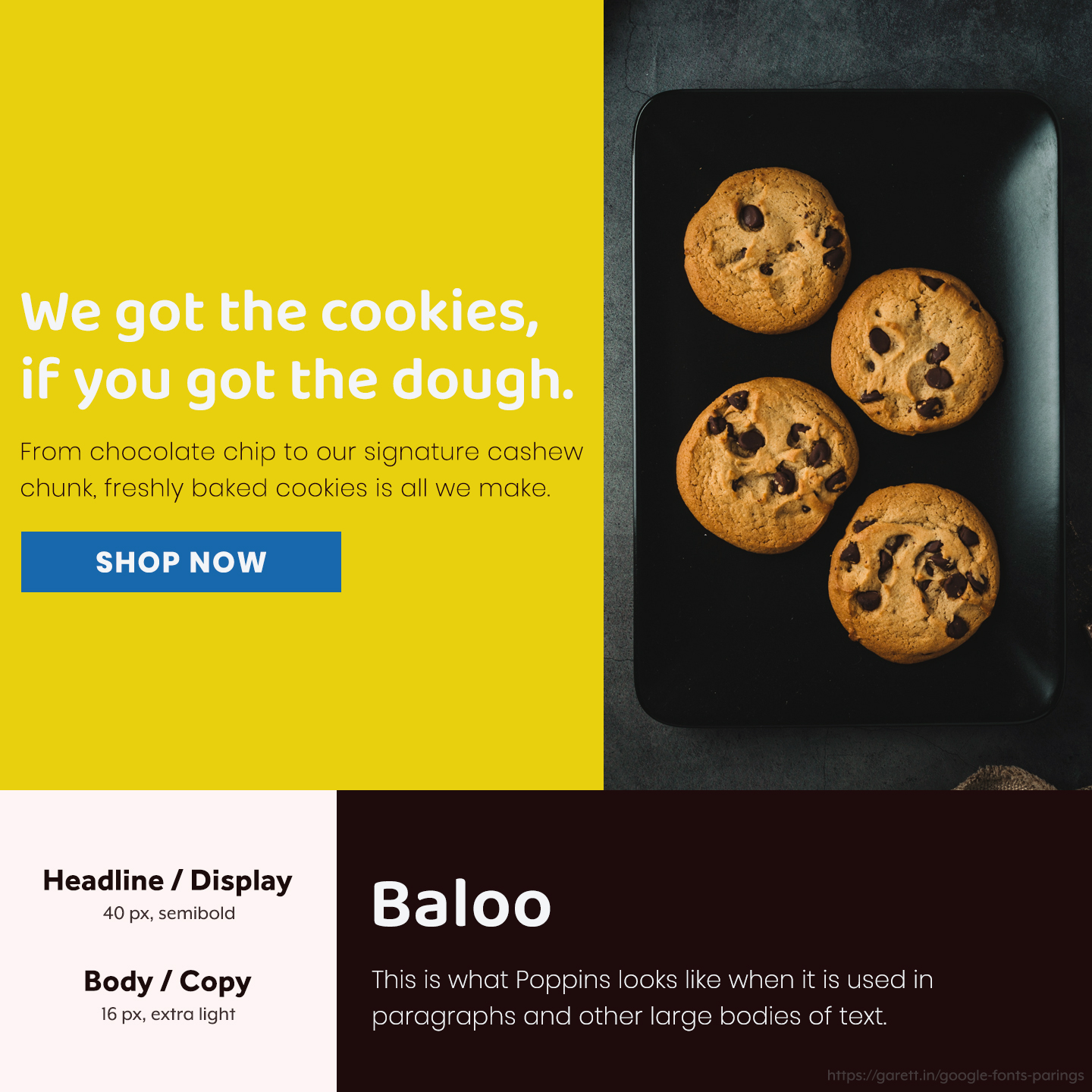 Baloo and Poppins font pairing - 30 Google Font Pairings for Your Brand and Website