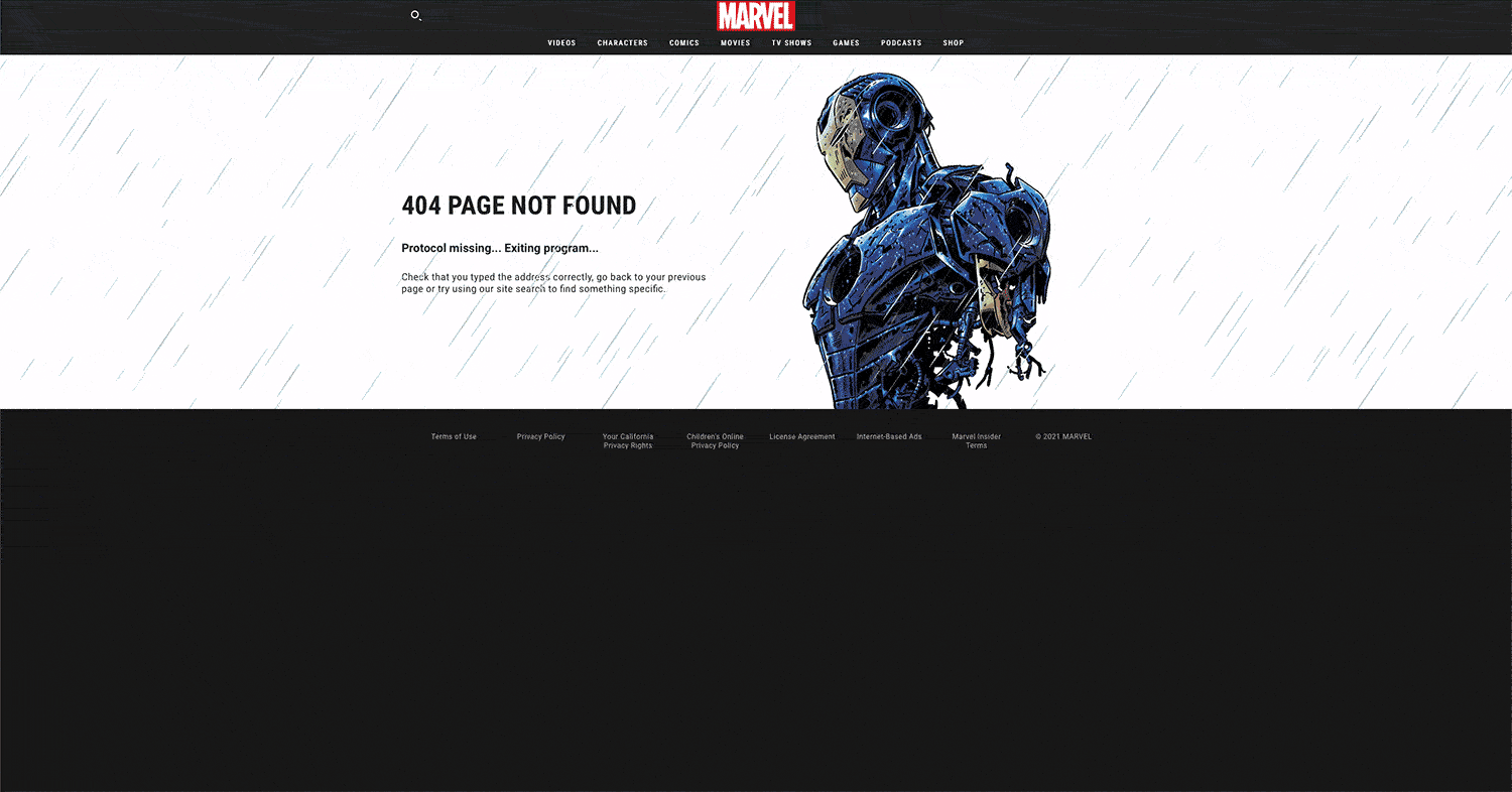 Marvel's 404 Page is one of 7 Creative 404 Pages & The Best Practices For Yours