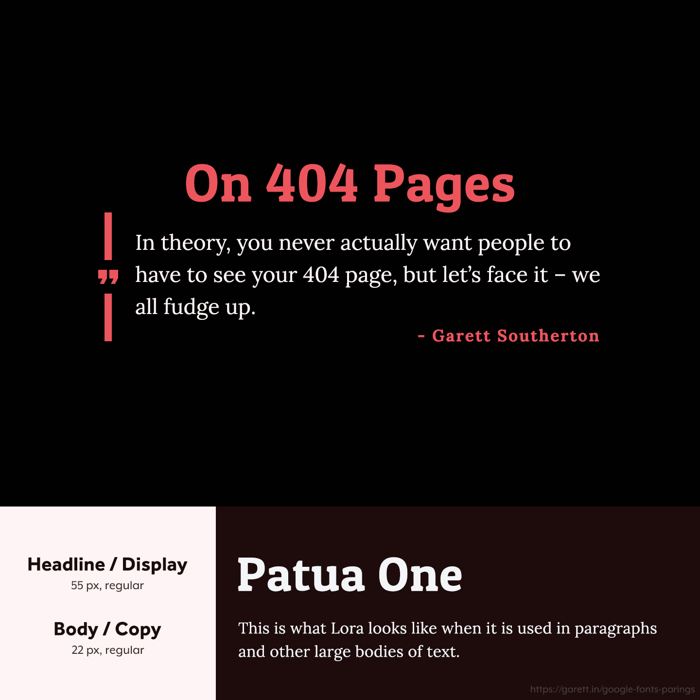 Patua One and Lora font pairing - 30 Google Font Pairings for Your Brand and Website