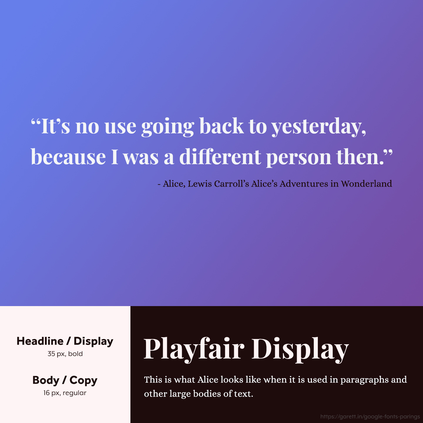 Playfair Display and Alice font pairing - 30 Google Font Pairings for Your Brand and Website