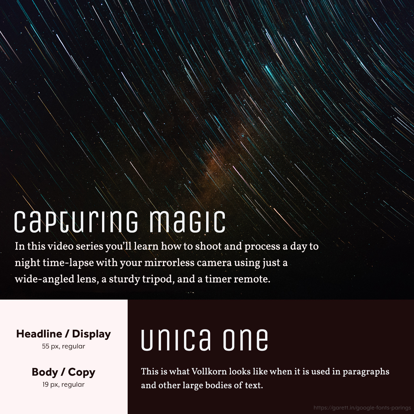 Unica One and Vollkorn font pairing - 30 Google Font Pairings for Your Brand and Website
